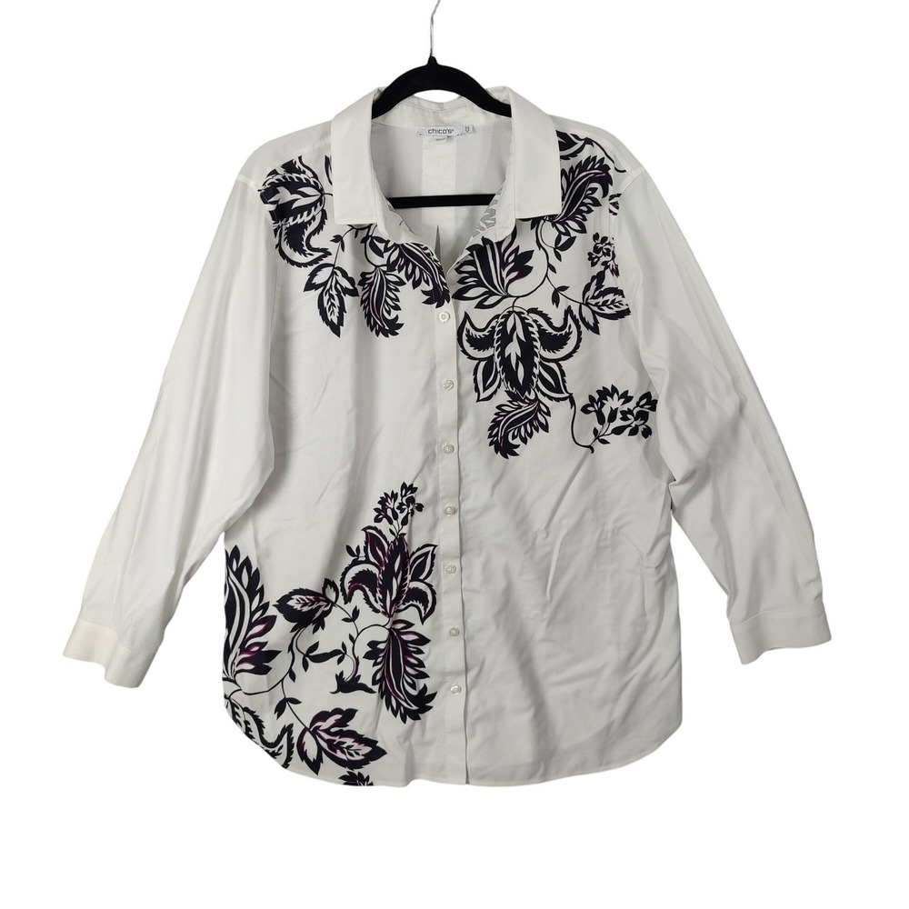 Chicos Womens Coastal Preppy Sophisticated Floral Button Up Shirt 3.5 XL Paisley